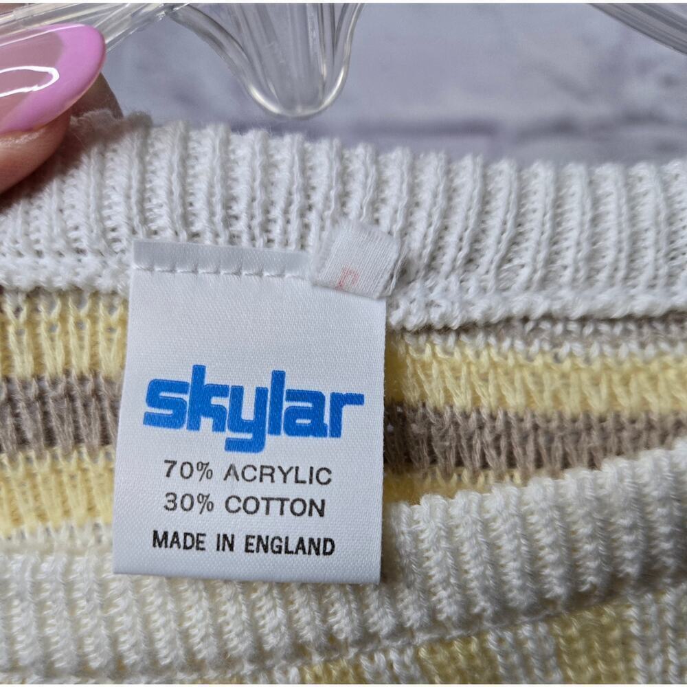 Vintage skylar retro yellow brown striped pullover sweater women's Large. - Picture 5 of 7
